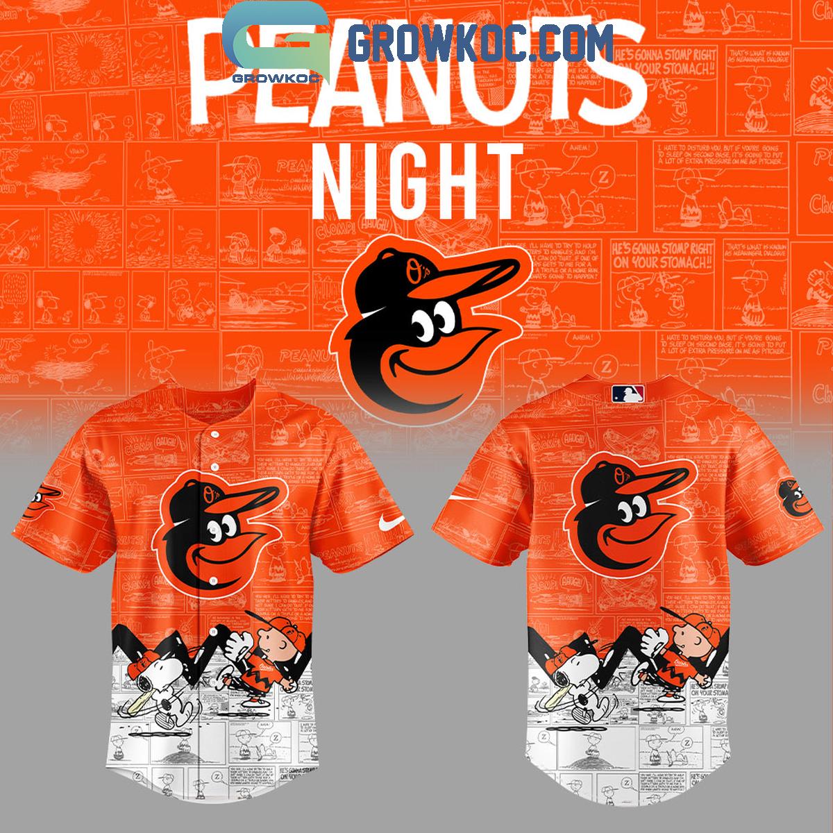 Baltimore Orioles Peanuts 75th Anniversary Baseball Jersey baseball jersey product view 1