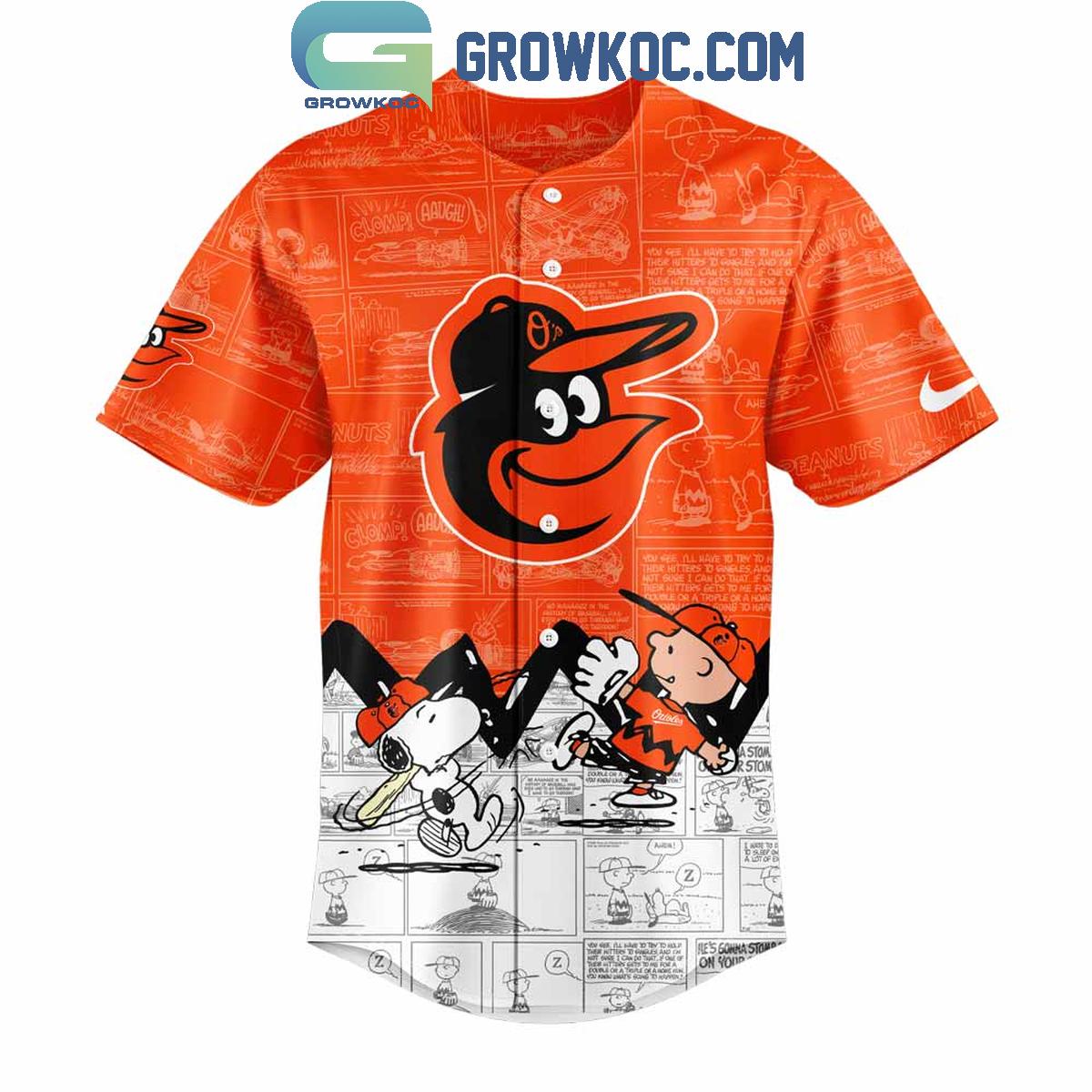 Baltimore Orioles Peanuts 75th Anniversary Baseball Jersey baseball jersey product view 2