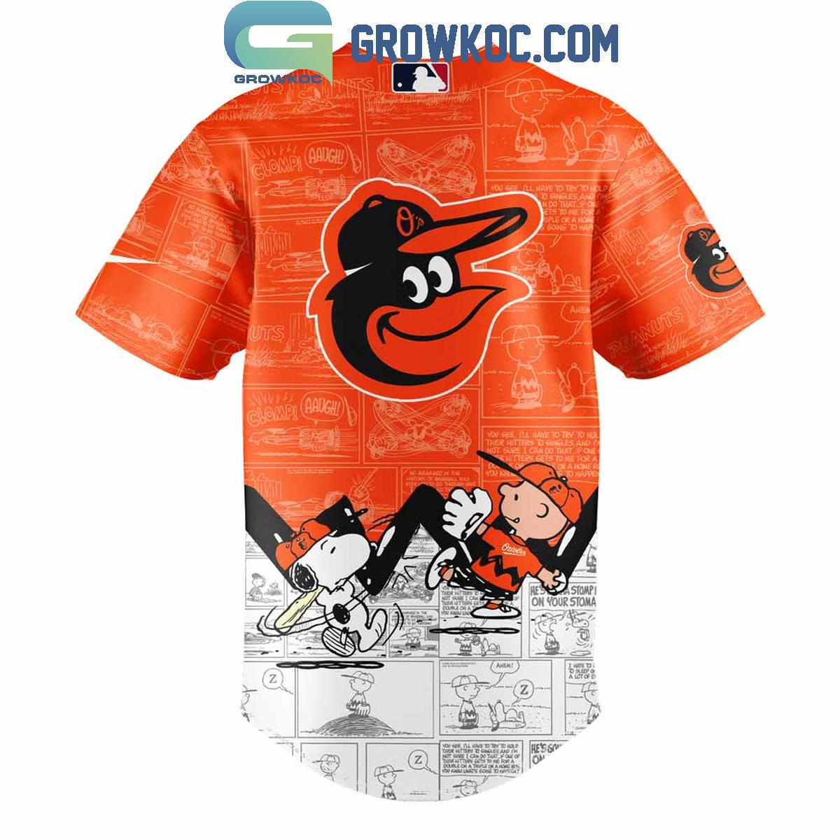 Baltimore Orioles Peanuts 75th Anniversary Baseball Jersey baseball jersey product view 3