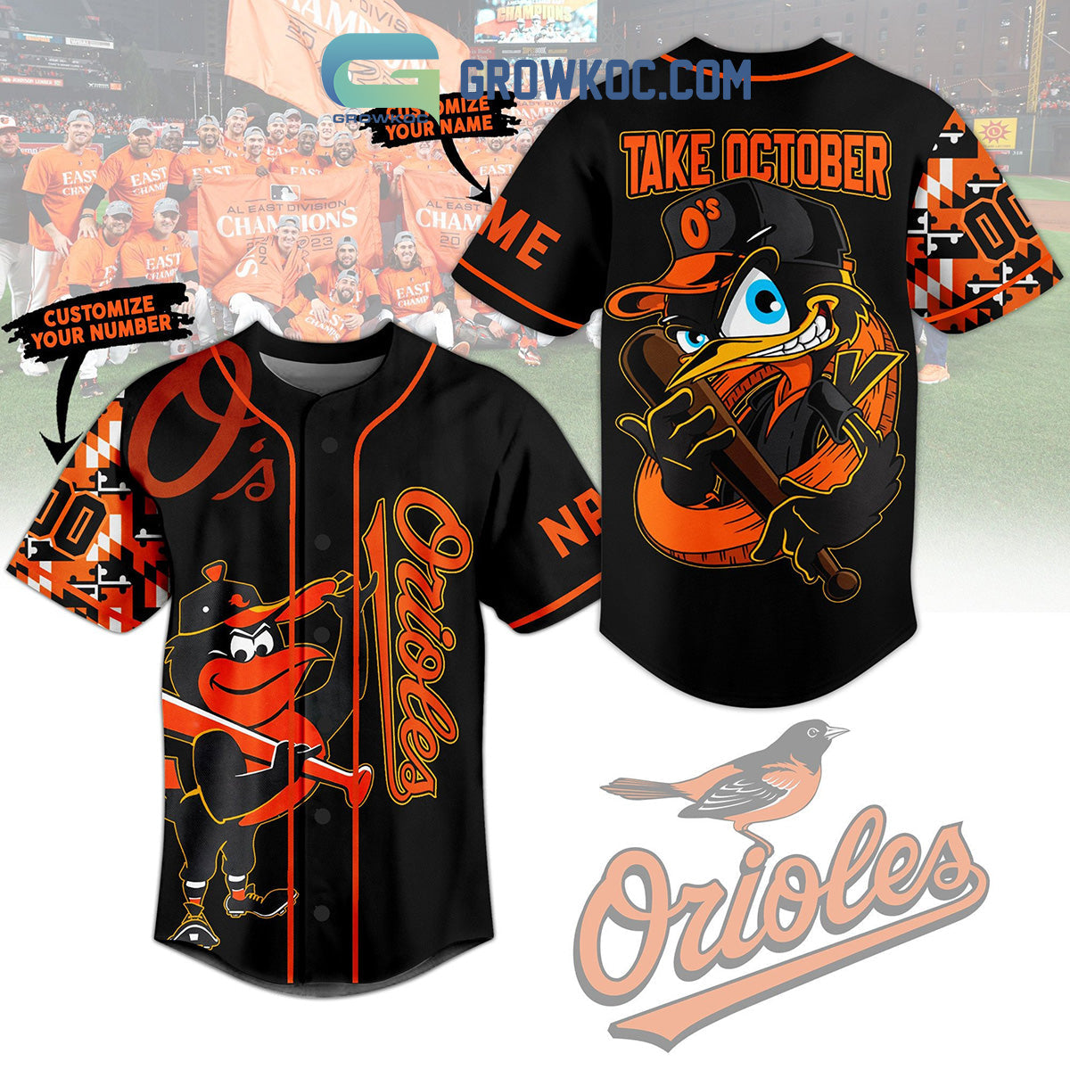 Baltimore Orioles Take October Mascot O’s Personalized Baseball Jersey baseball jersey product view 1