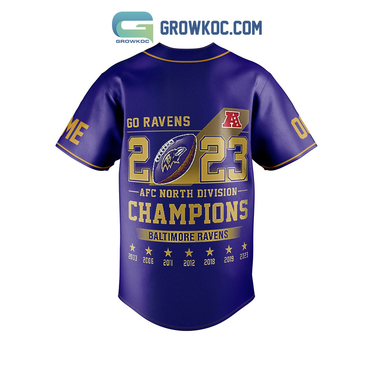 Baltimore Ravens AFC North Champions Personalized Baseball Jersey baseball jersey product view 2