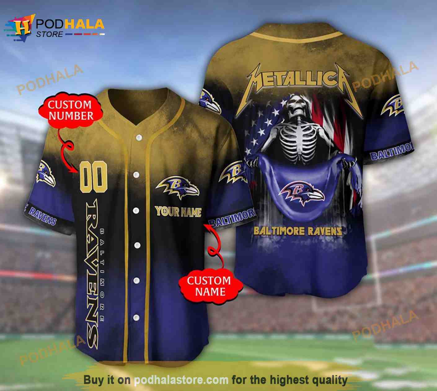 Baltimore Ravens Custom Name Number Metallica 3D Baseball Jersey baseball jersey product view 1