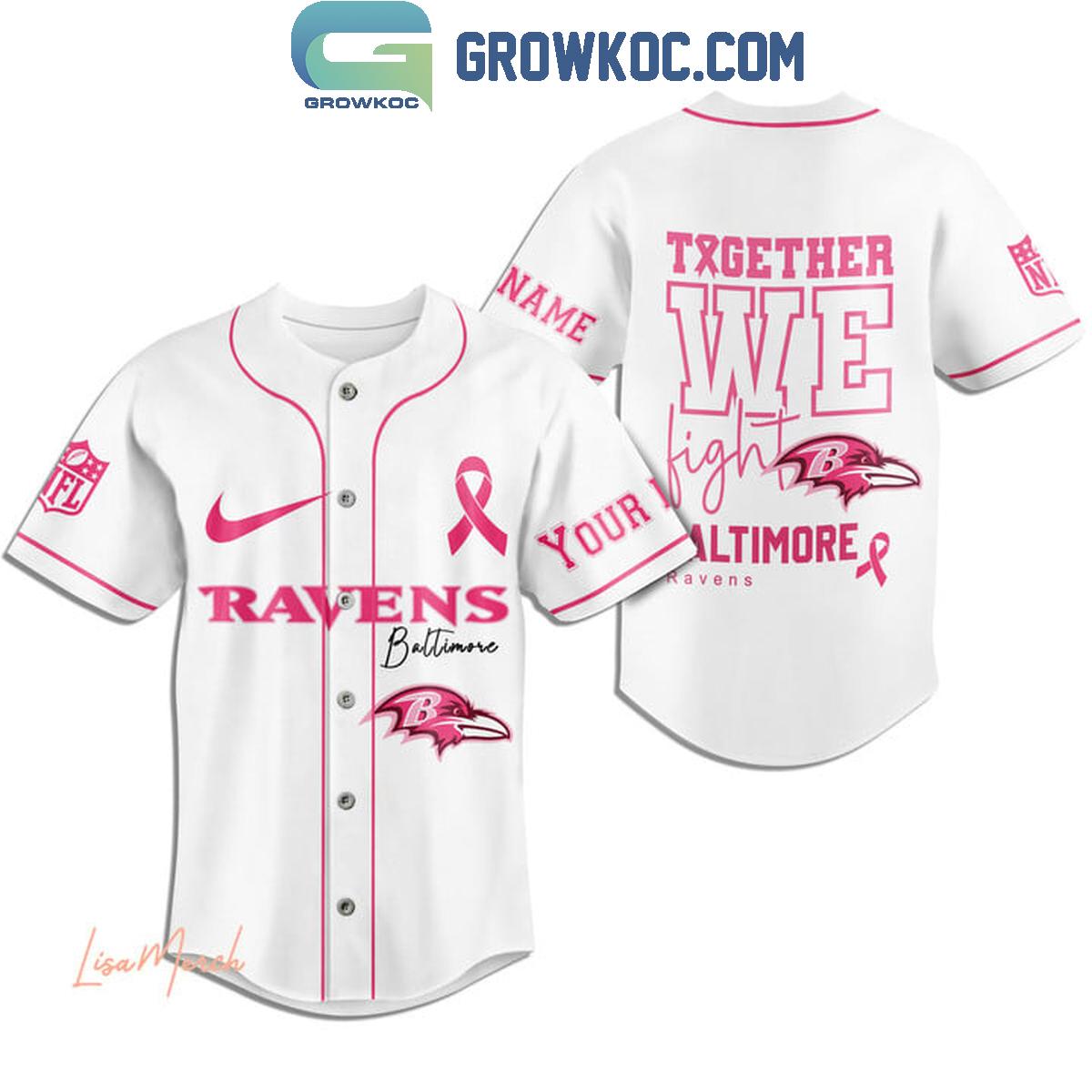 Baltimore Ravens Together We Fight Breast Cancer Personalized Baseball Jersey baseball jersey product view 2