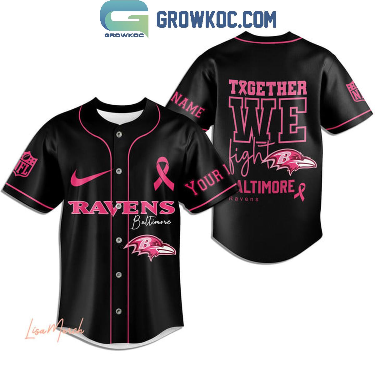 Baltimore Ravens Together We Fight Breast Cancer Personalized Baseball Jersey baseball jersey product view 3