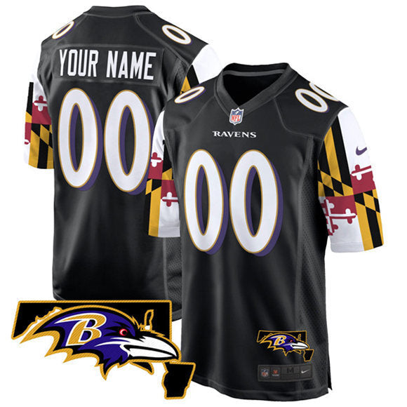 Baltimore Ravens Active Player Custom Black Maryland Flag Vapor Limited Football Football Jersey football jersey product view 1