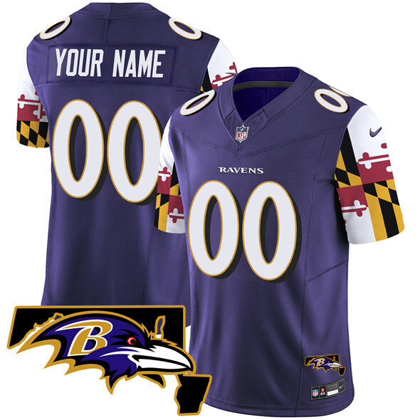 Baltimore Ravens Active Player Custom Purple 2025 F.U.S.E. Maryland Flag V2 Vapor Football Jersey football jersey product view 1