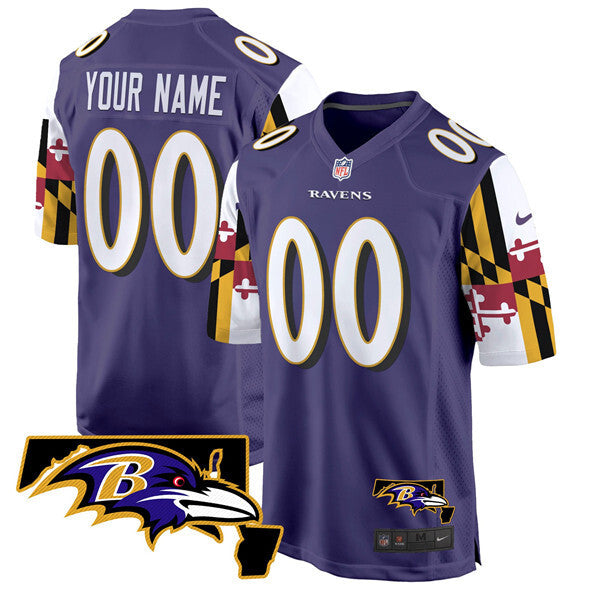 Baltimore Ravens Active Player Custom Purple Maryland Flag Vapor Limited Football Football Jersey football jersey product view 1