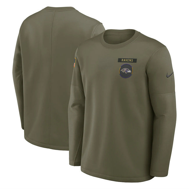 Baltimore Ravens Olive 2025 Salute to Service Sideline Coaches Therma-FIT Long Football Jersey football jersey product view 1