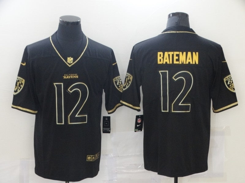 Baltimore Ravens #12 Rashod Bateman Black Retro Gold 276 Football Jersey football jersey product view 1