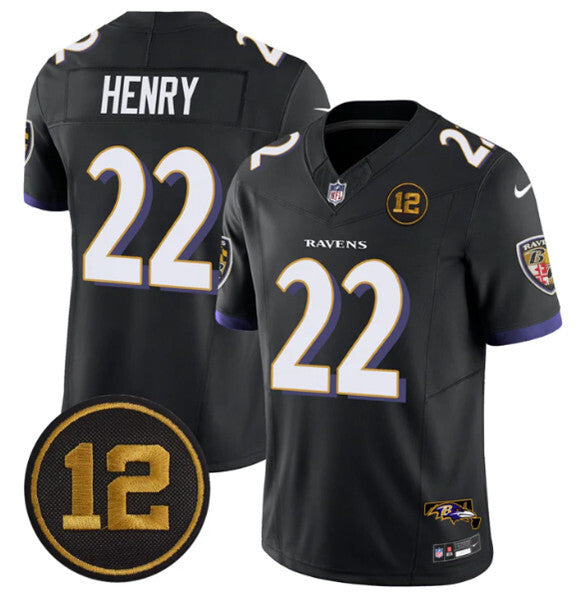 Baltimore Ravens #22 Derrick Henry Black 2025 F.U.S.E. Jacoby Jones Patch Football Jersey football jersey product view 1