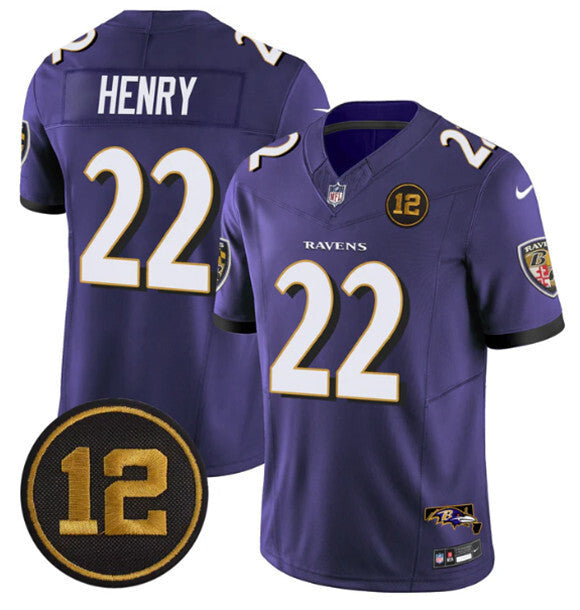 Baltimore Ravens #22 Derrick Henry Purple 2025 F.U.S.E. Jacoby Jones Patch Football Jersey football jersey product view 1