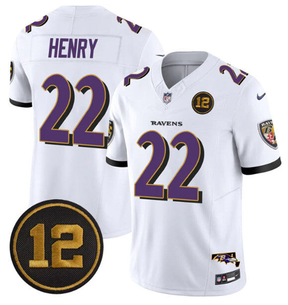 Baltimore Ravens #22 Derrick Henry White 2025 F.U.S.E. Jacoby Jones Patch Football Jersey football jersey product view 1