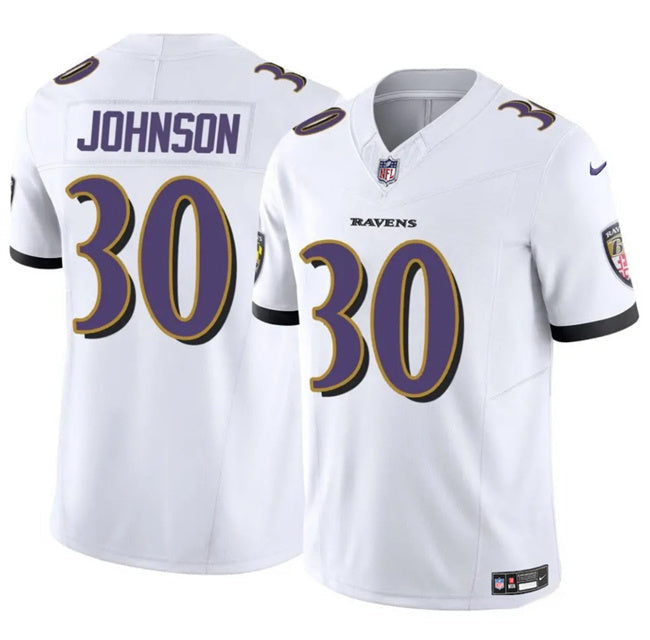 Baltimore Ravens #30 D'Ernest Johnson White 2025 F.U.S.E. Vapor Limited Football Football Jersey football jersey product view 1