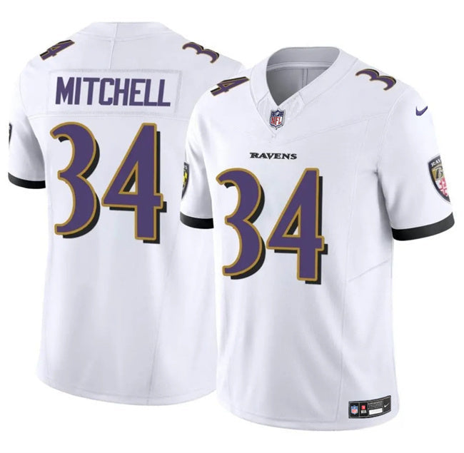 Baltimore Ravens #34 Keaton Mitchell White 2025 F.U.S.E. Vapor Limited Football Football Jersey football jersey product view 1