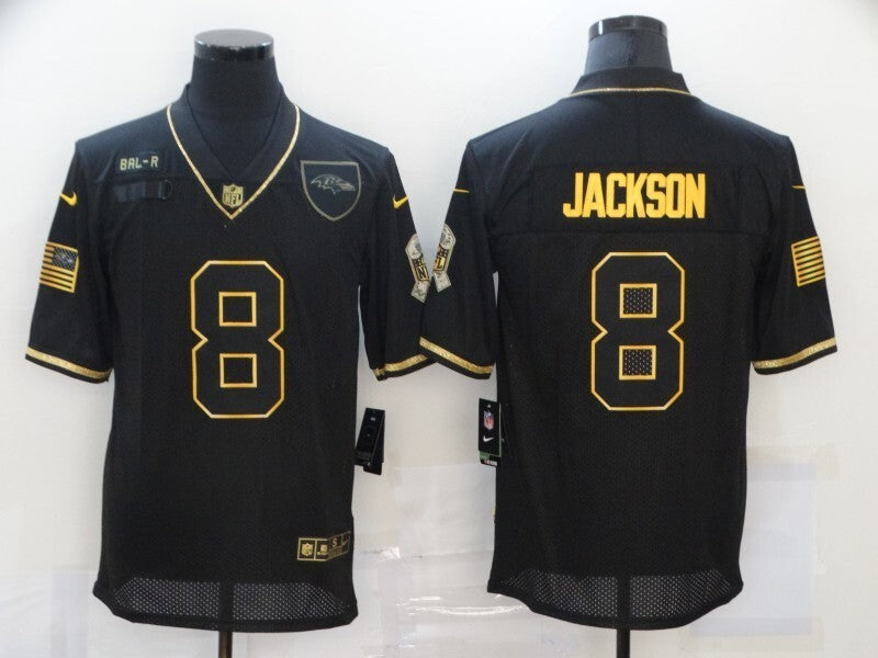 Baltimore Ravens #8 Lamar Jackson 20 Salute Retro Gold 696 Football Jersey football jersey product view 1