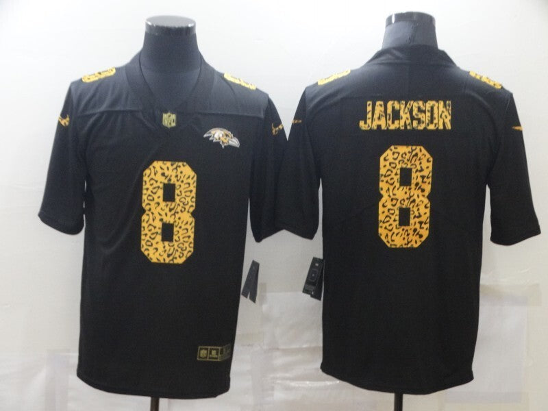 Baltimore Ravens #8 Lamar Jackson Black Leopard Print 147 Football Jersey football jersey product view 1