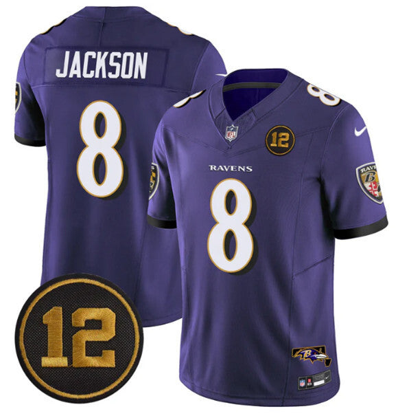 Baltimore Ravens #8 Lamar Jackson Purple 2025 F.U.S.E. Jacoby Jones Patch Football Jersey football jersey product view 1