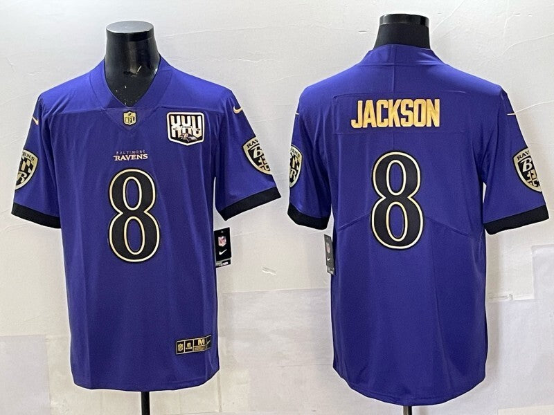Baltimore Ravens #8 Lamar Jackson Ravens Gold Text Football Jersey football jersey product view 1