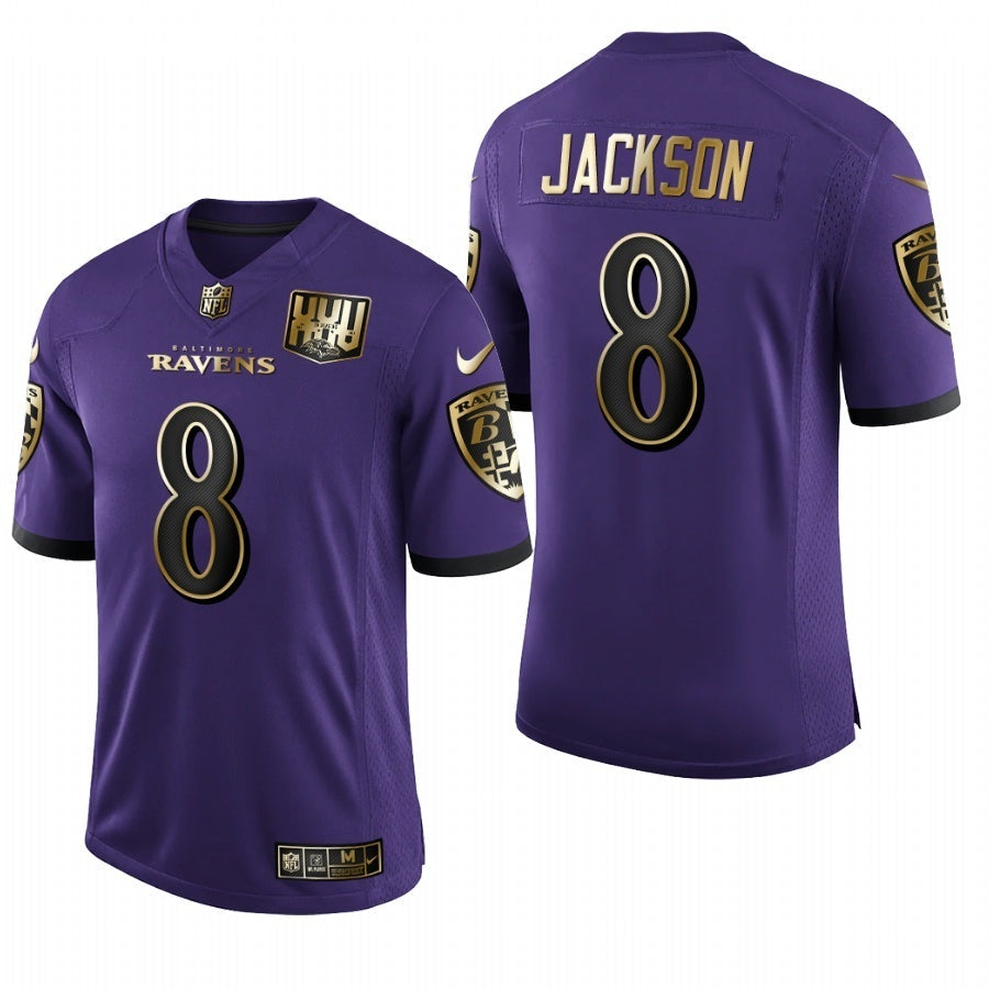 Baltimore Ravens #8 Lamar Jackson Team Black Gold Football Jersey football jersey product view 1