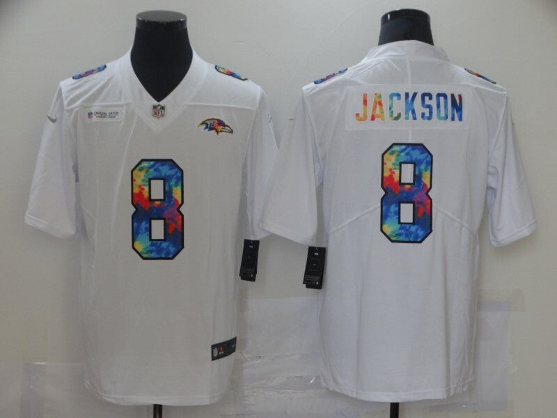 Baltimore Ravens #8 Lamar Jackson White Rainbow 821 Football Jersey football jersey product view 1