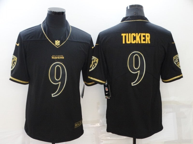 Baltimore Ravens #9 Justin Tucker Black Retro Gold 937 Football Jersey football jersey product view 1