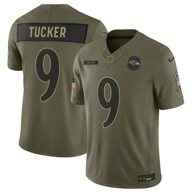 Baltimore Ravens #9 Justin Tucker Olive 2025 F.U.S.E. Salute to Service Limited Football Jersey football jersey product view 1
