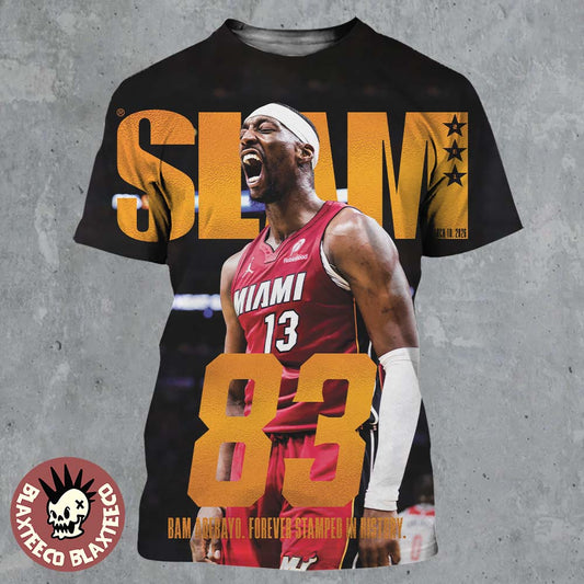 Bam Adebayo Miami Heat On The Cover Of SLAM 261 83 Points Forever Stamped In History Orange Metal Edition All Over Print Shirt - T-Shirt, Sweatshirt, Hoodie