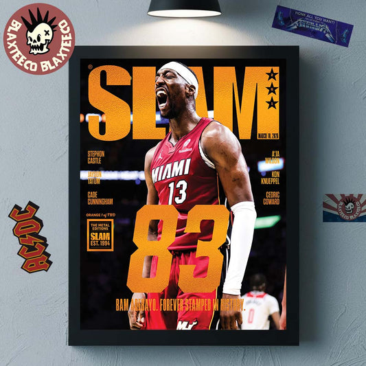 Bam Adebayo Miami Heat On The Cover Of SLAM 261 83 Points Forever Stamped In History Orange Metal Edition Decor Poster Canvas - T-Shirt, Sweatshirt, Hoodie
