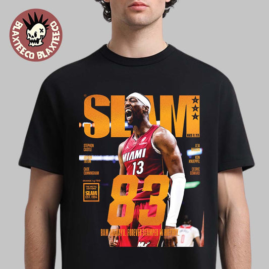 Bam Adebayo Miami Heat On The Cover Of SLAM 261 83 Points Forever Stamped In History Orange Metal Edition T-Shirt - T-Shirt, Sweatshirt, Hoodie