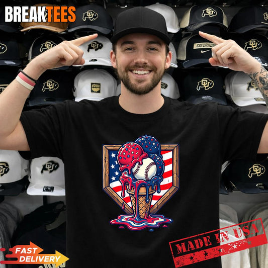 Baseball Drip American Flag T-Shirt Unisex T-shirt, Sweatshirt, Hoodie, Long Sleeve Tee - T-Shirt, Sweatshirt, Hoodie