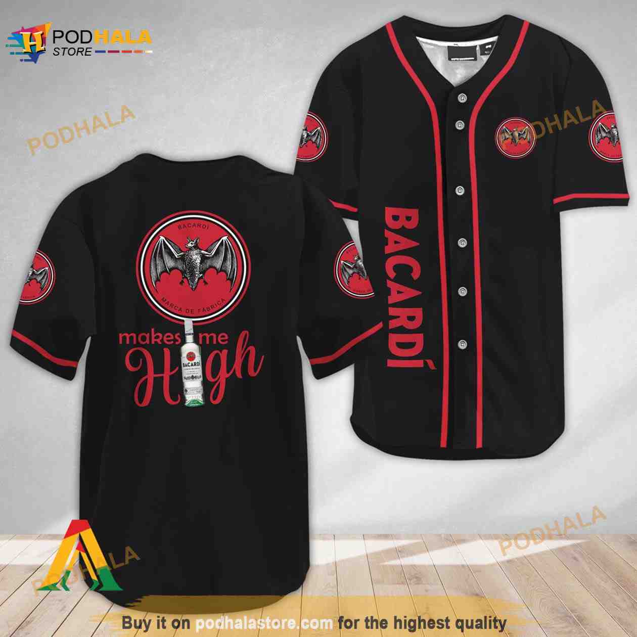 Basic Bacardi Rum Make Me High 3D Baseball Jersey baseball jersey product view 1