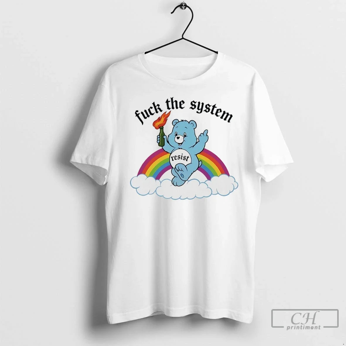Bear Fuck The System Resist Rainbow T Shirts Unisex T-shirt, Sweatshirt, Hoodie, Long Sleeve Tee - T-Shirt, Sweatshirt, Hoodie