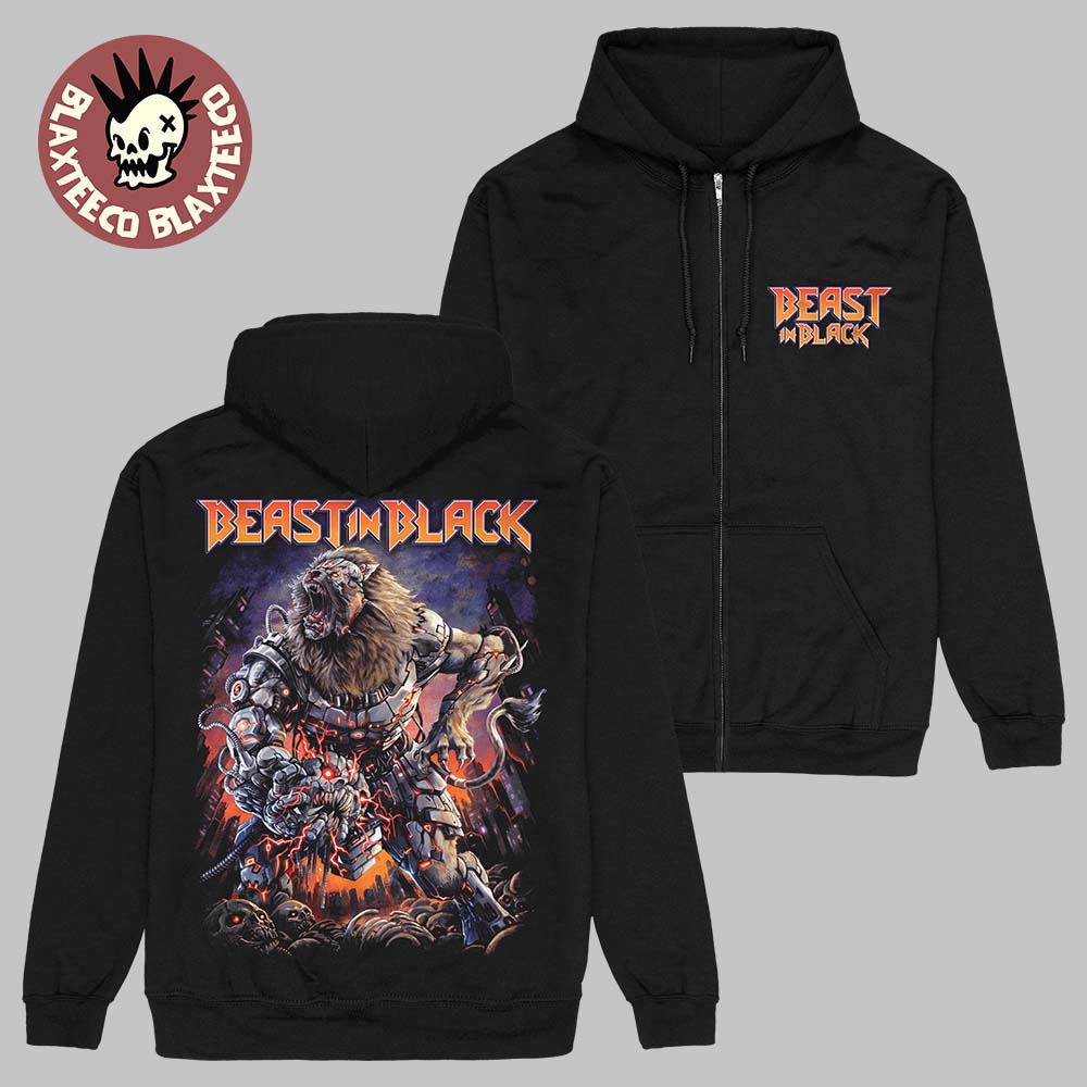 Beast In Black European Tour 2025 Merch Tee Cyber Apocalypse Two Sided Zip Up Hoodie Unisex T-shirt, Sweatshirt, Hoodie, Long Sleeve Tee - T-Shirt, Sweatshirt, Hoodie