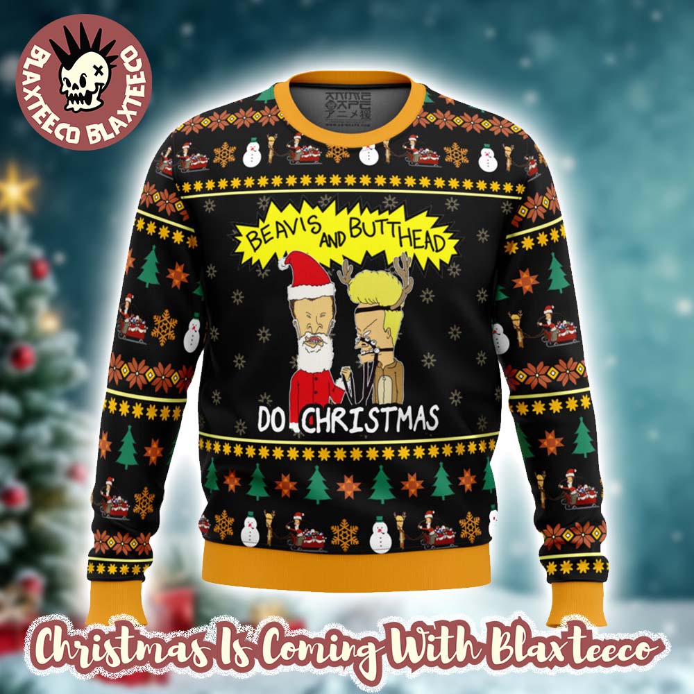 Beavis and Butthead Do Christmas Funny Santa And Reindeer Ugly Christmas Sweater Unisex T-shirt, Sweatshirt, Hoodie, Long Sleeve Tee - T-Shirt, Sweatshirt, Hoodie