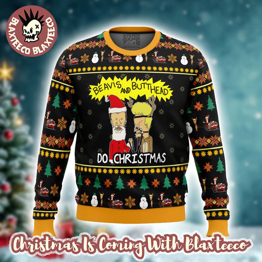 Beavis and Butthead Do Christmas Funny Santa And Reindeer Ugly Christmas Sweater Unisex T-shirt, Sweatshirt, Hoodie, Long Sleeve Tee - T-Shirt, Sweatshirt, Hoodie
