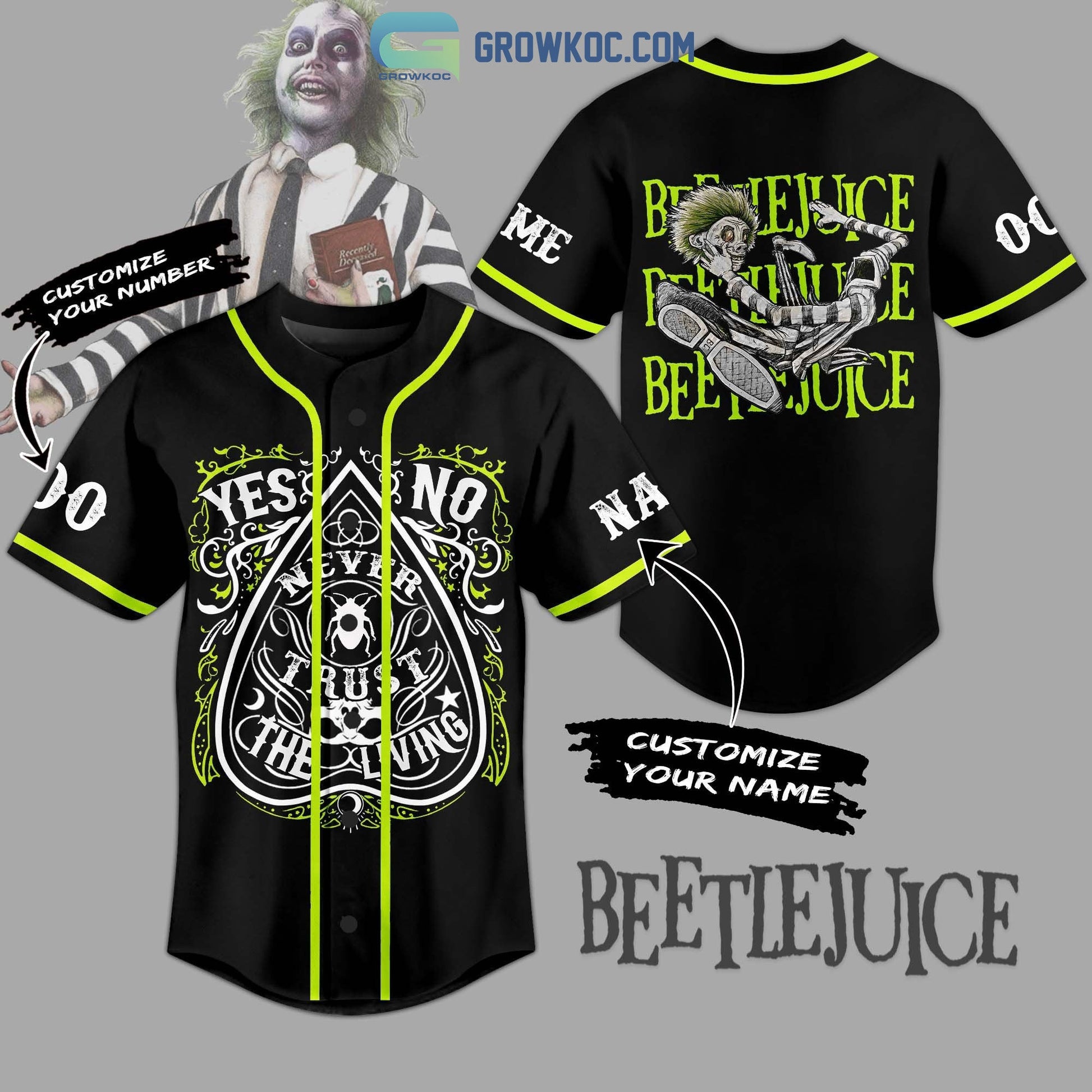 Beetlejuice Never Trust The Living Personalized Baseball Jersey baseball jersey product view 1