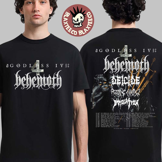 Behemoth The Godless IV 2026 Tour North America City Dates Two Sided T-Shirt Unisex T-shirt, Sweatshirt, Hoodie, Long Sleeve Tee - T-Shirt, Sweatshirt, Hoodie