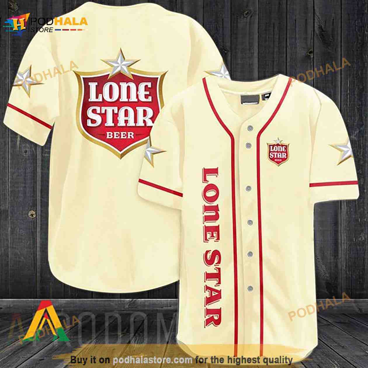 Beige Lone Star Beer 3D Baseball Jersey baseball jersey product view 1