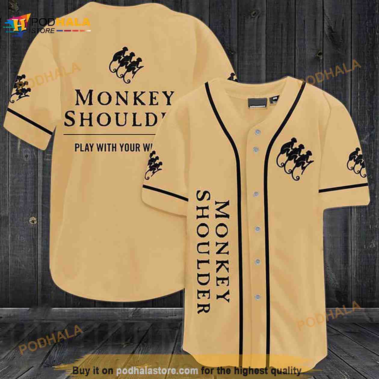 Beige Monkey Shoulder Whiskey 3D Baseball Jersey baseball jersey product view 1
