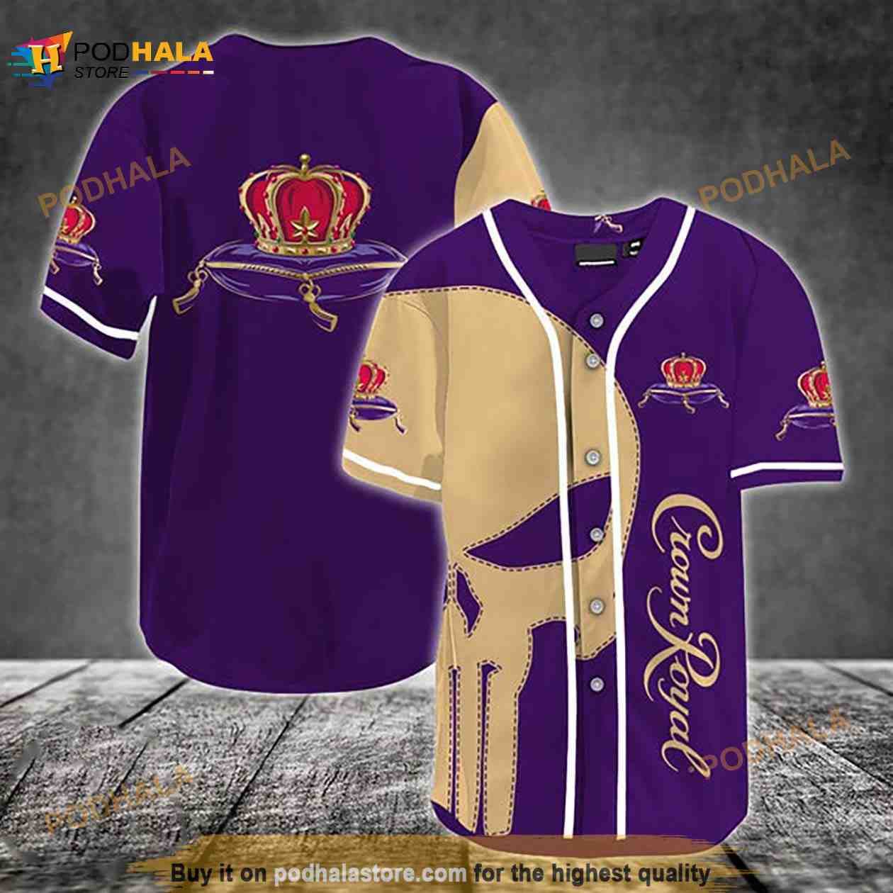 Beige Skull Crown Royal 3D Baseball Jersey baseball jersey product view 1