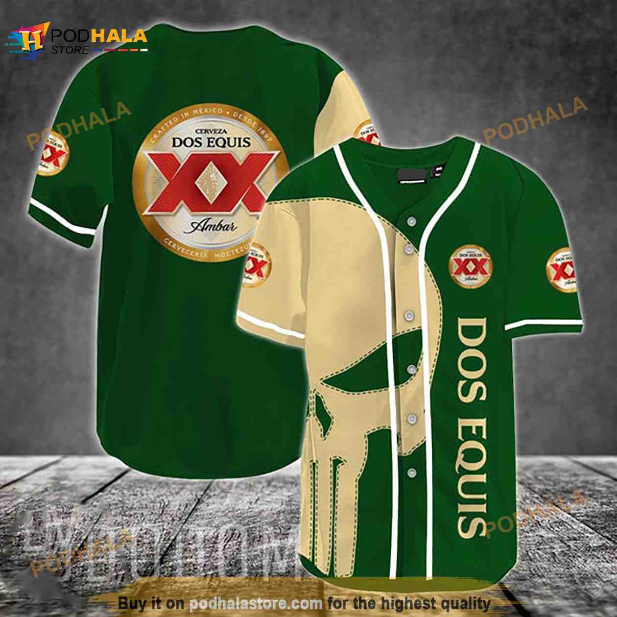 Beige Skull Dos Equis 3D Baseball Jersey baseball jersey product view 1