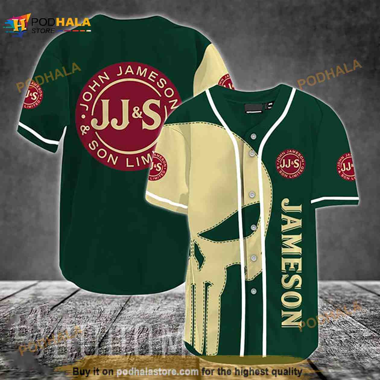 Beige Skull Jameson Whiskey 3D Baseball Jersey baseball jersey product view 1