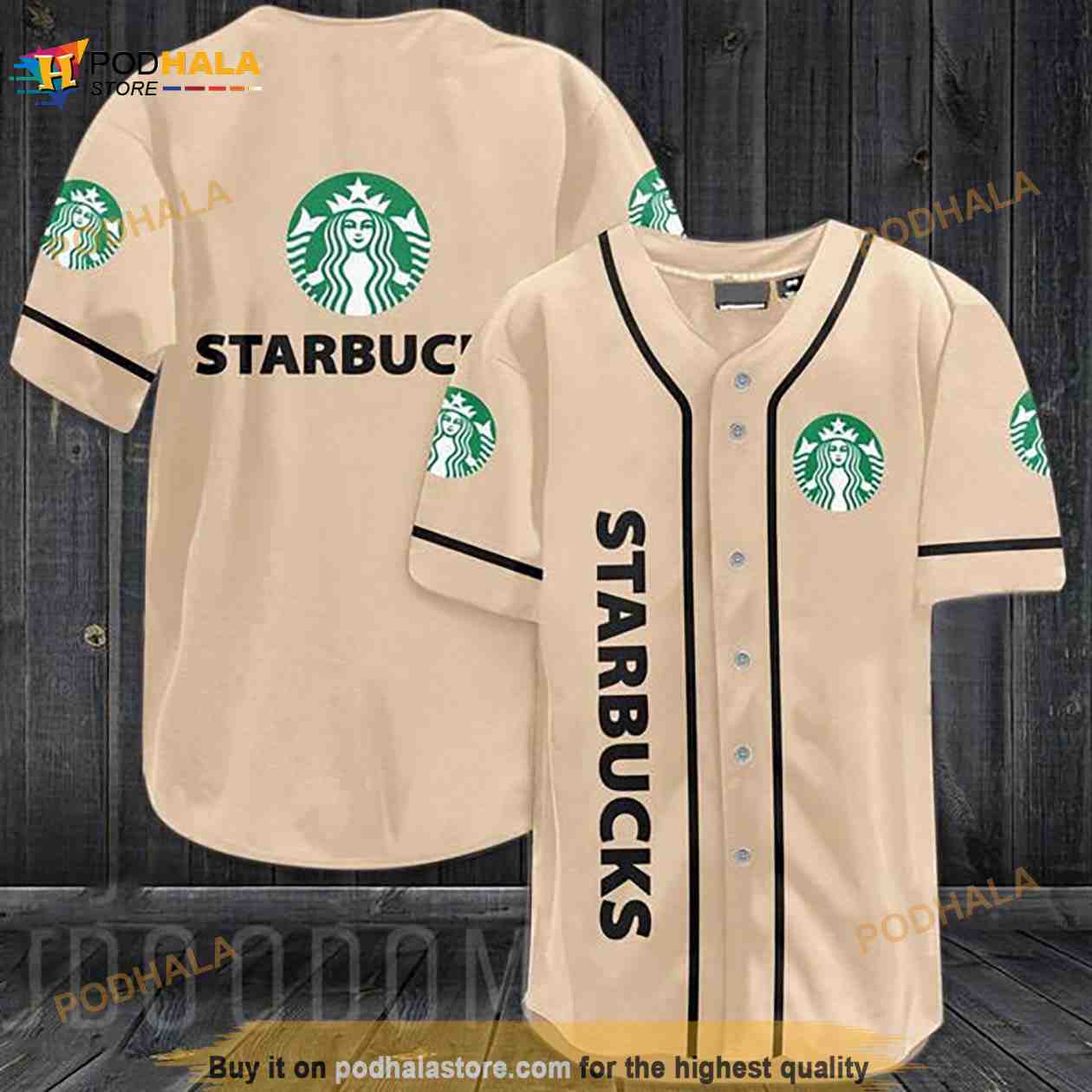 Beige Starbucks 3D Baseball Jersey baseball jersey product view 1