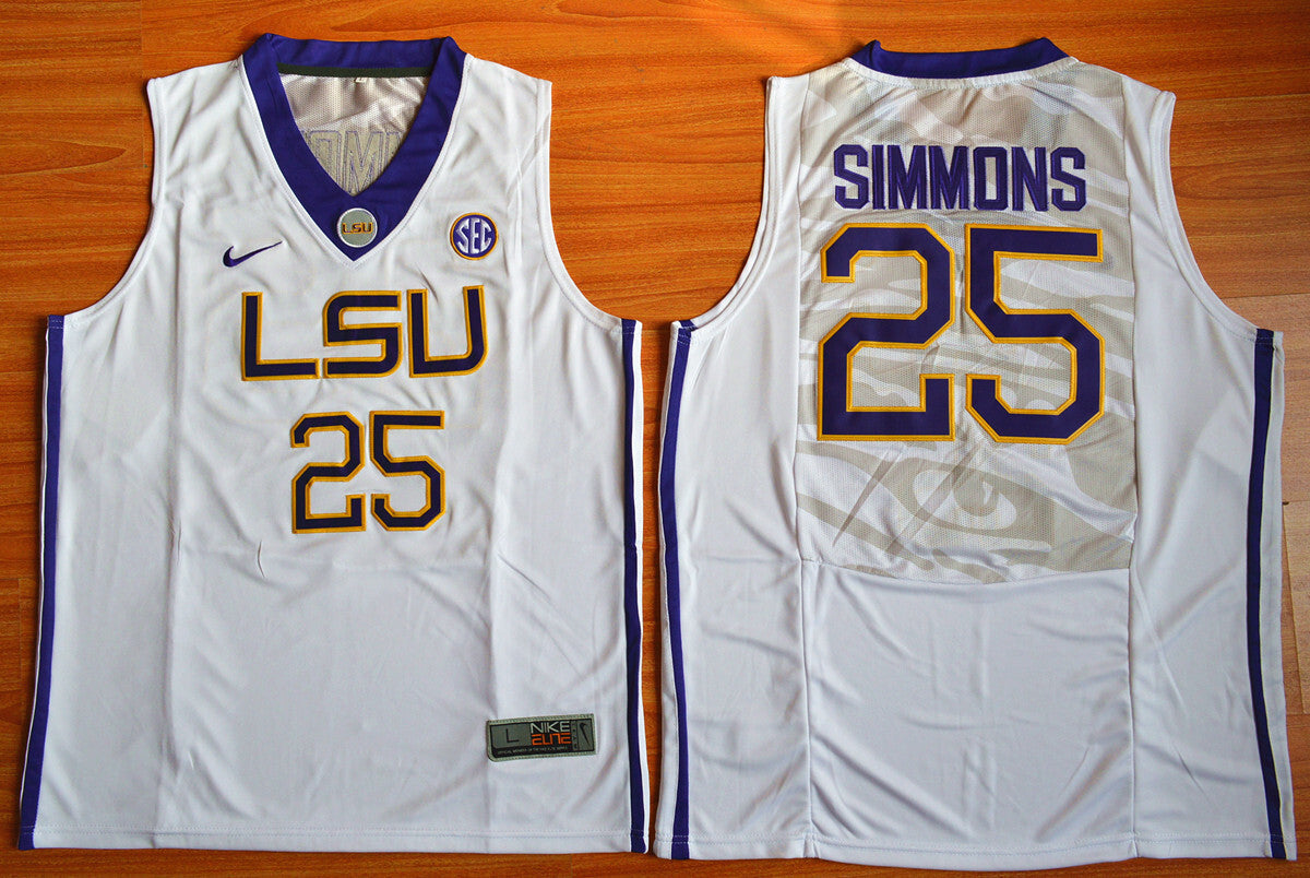 Ben Simmons 25 White College Football Jersey football jersey product view 1