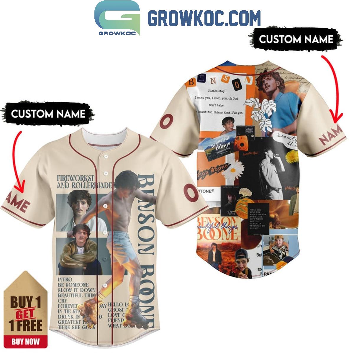 Benson Boone Fireworks And Rollerblades Personalized Baseball Jersey baseball jersey product view 1