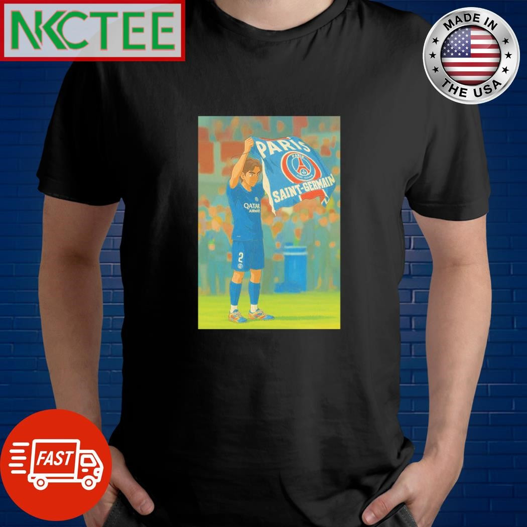 Best Achraf Hakimi hold PSG flag ghibli shirt Unisex T-shirt, Sweatshirt, Hoodie, Long Sleeve Tee - T-Shirt, Sweatshirt, Hoodie