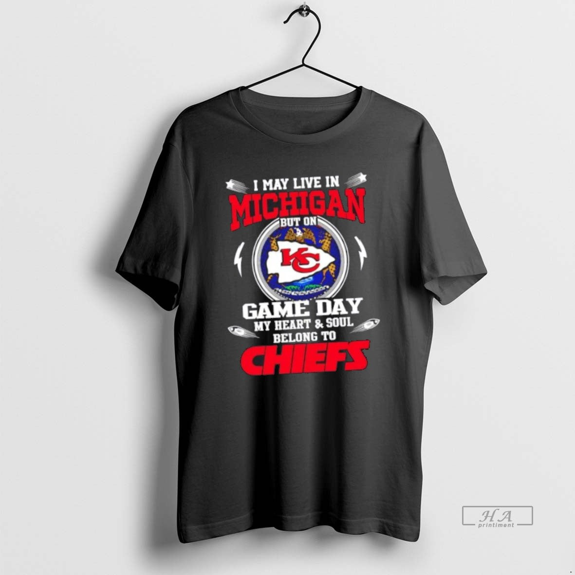 Best Official I May Live In Michigan But On Game Day My Heart And Soul Unisex T-shirt, Sweatshirt, Hoodie, Long Sleeve Tee - T-Shirt, Sweatshirt, Hoodie