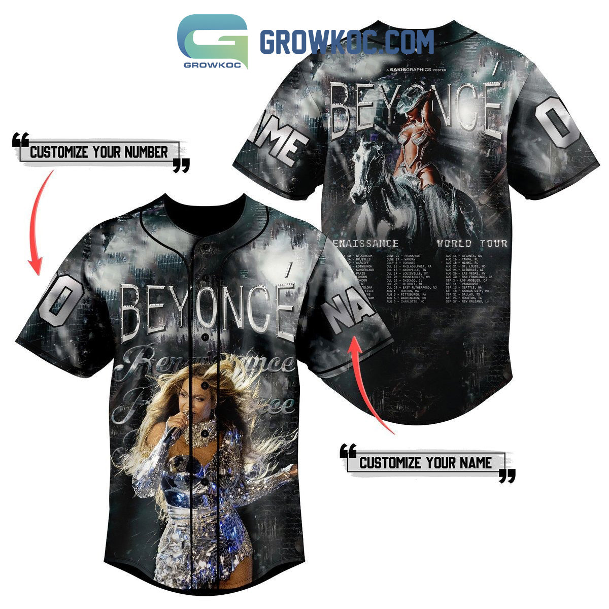 Beyonce Enaissance World Tour Personalized Baseball Jersey baseball jersey product view 1