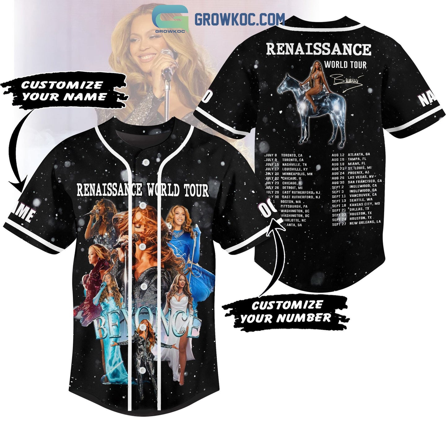 Beyonce Renaissance World Tour Personalized Baseball Jersey baseball jersey product view 1