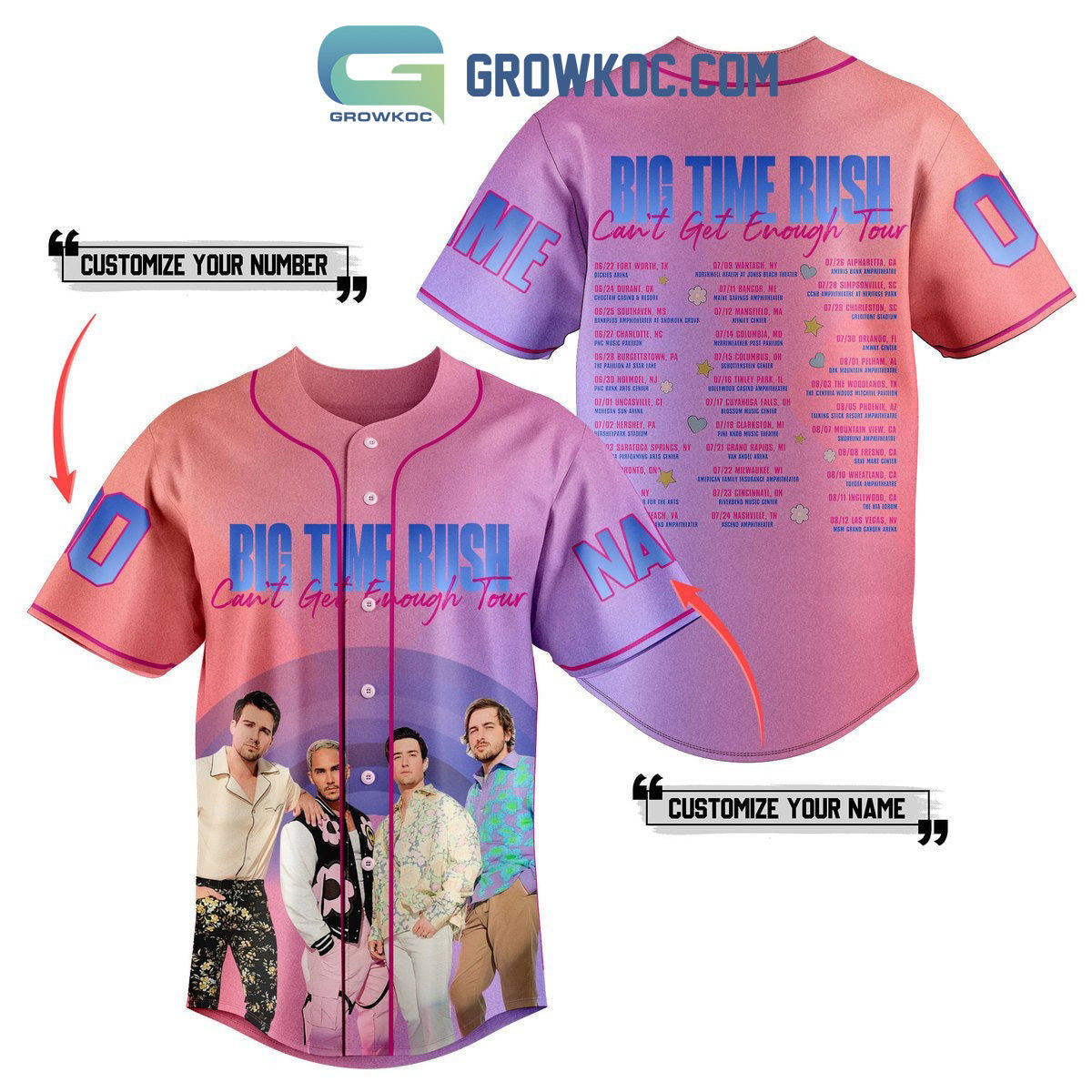 Big Time Rush Can’t Get Enough Tour Personalized Baseball Jersey baseball jersey product view 1